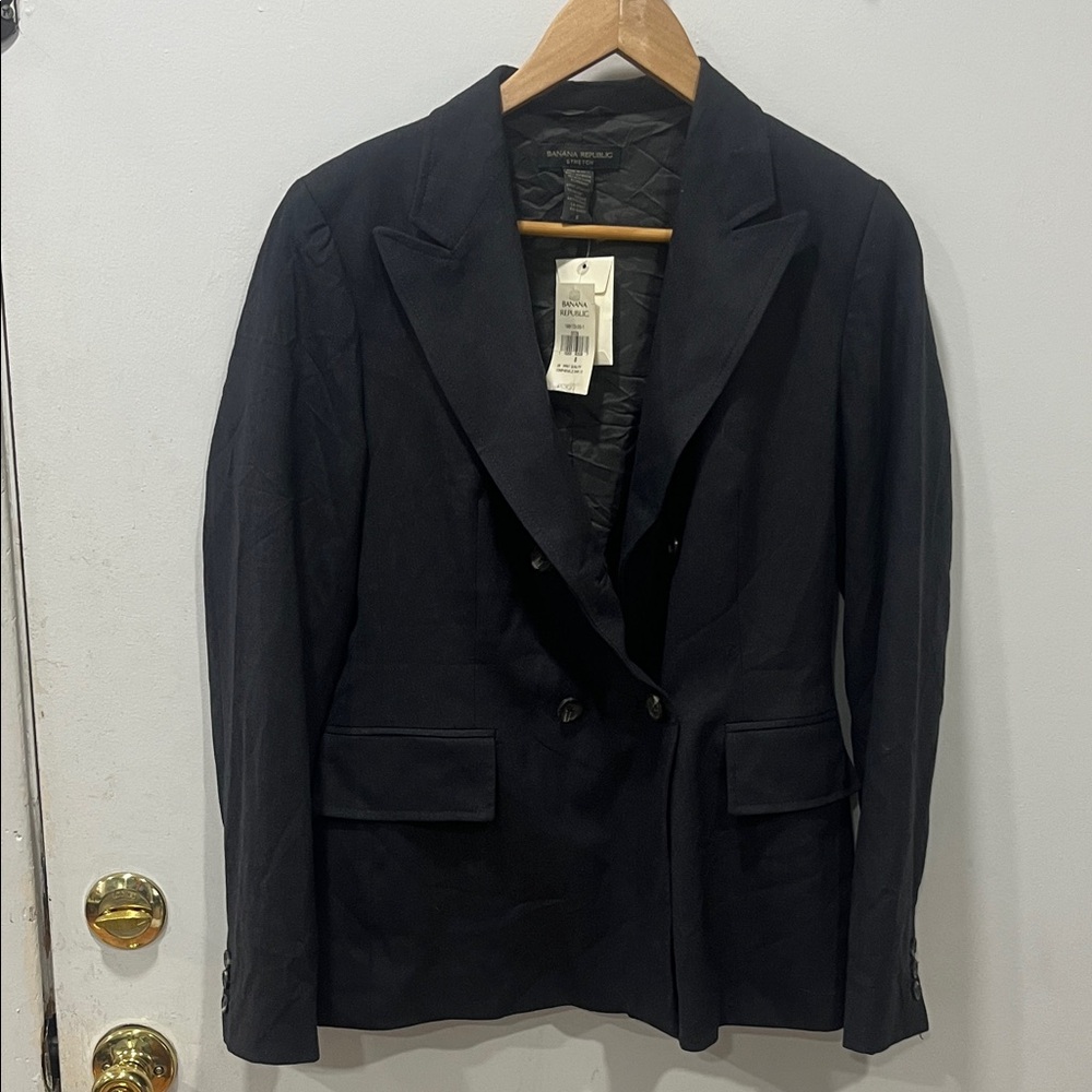 Banana Republic Black Double-Breasted Suit Jacket